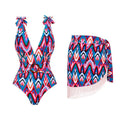 Wave Print One Piece Swimwear with Fringe Wrap Y228 - SWEETKAMA