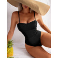 Wrinkle Solid Color Waist Cut Out One Piece Swimwear Y09 - SWEETKAMA