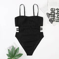 Wrinkle Solid Color Waist Cut Out One Piece Swimwear Y09 - SWEETKAMA