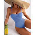Wrinkle Solid Color Waist Cut Out One Piece Swimwear Y09 - SWEETKAMA