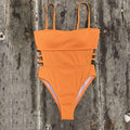 Wrinkle Solid Color Waist Cut Out One Piece Swimwear Y09 - SWEETKAMA