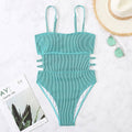 Wrinkle Solid Color Waist Cut Out One Piece Swimwear Y09 - SWEETKAMA